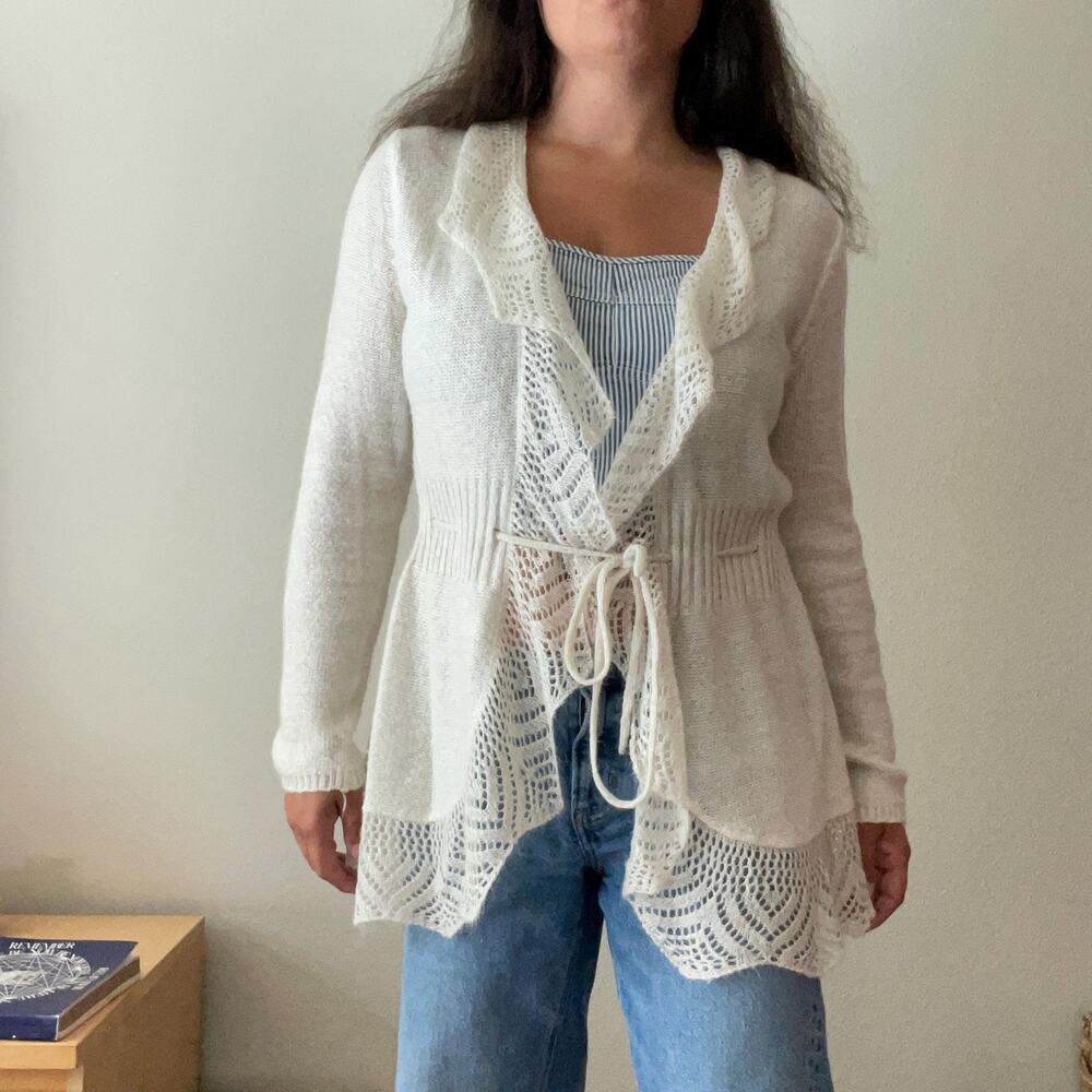 Y2K vintage 2000s white ruffle long cardigan coquette angelcore soft girl fairy